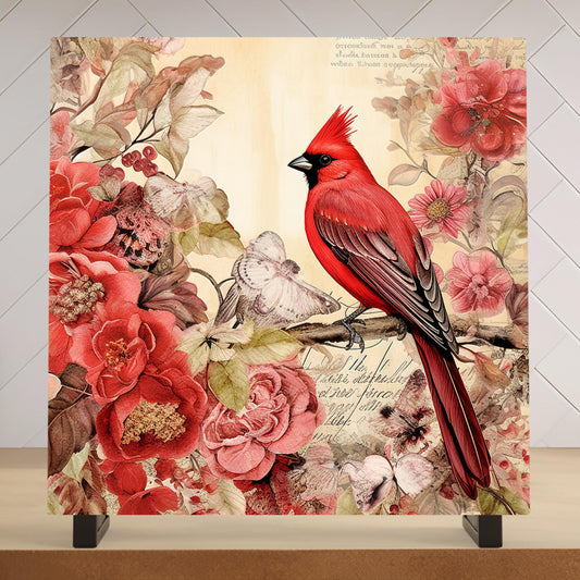 Vintage Red Cardinal Ceramic Tile | Bird on a Branch Art | Nature Lovers Home Decor | Wall Hanging | Gift for Mom
