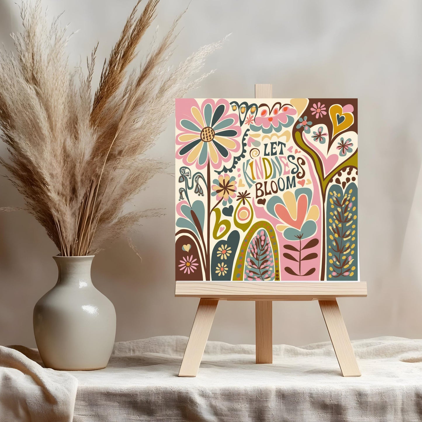 Let Kindness Bloom Ceramic Tile, Flower Art Tile, Floral Boho Wall Decor, Uplifting Gift for Mental Health, Be Kind Quote Artwork