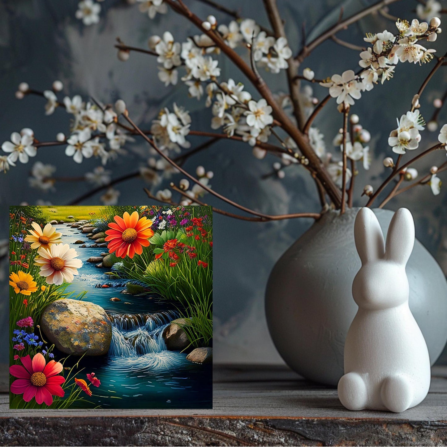 Colorful Wildflower Ceramic Tile, Tranquil Babbling Brook Nature Artwork, Great for Wall Art Display, Unique Gift for Garden Enthusiasts
