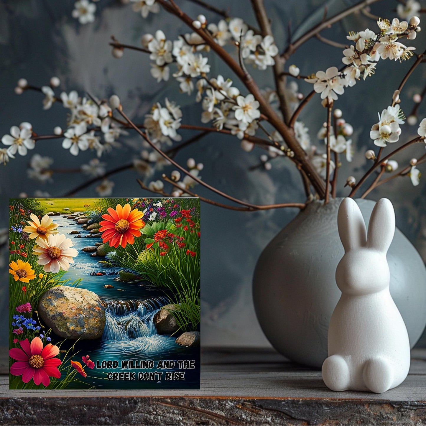 Lord Willing and the Creek Don't Rise Ceramic Tile, Christian Artwork, Tranquil Babbling Brook Nature Artwork, Wildflower Art