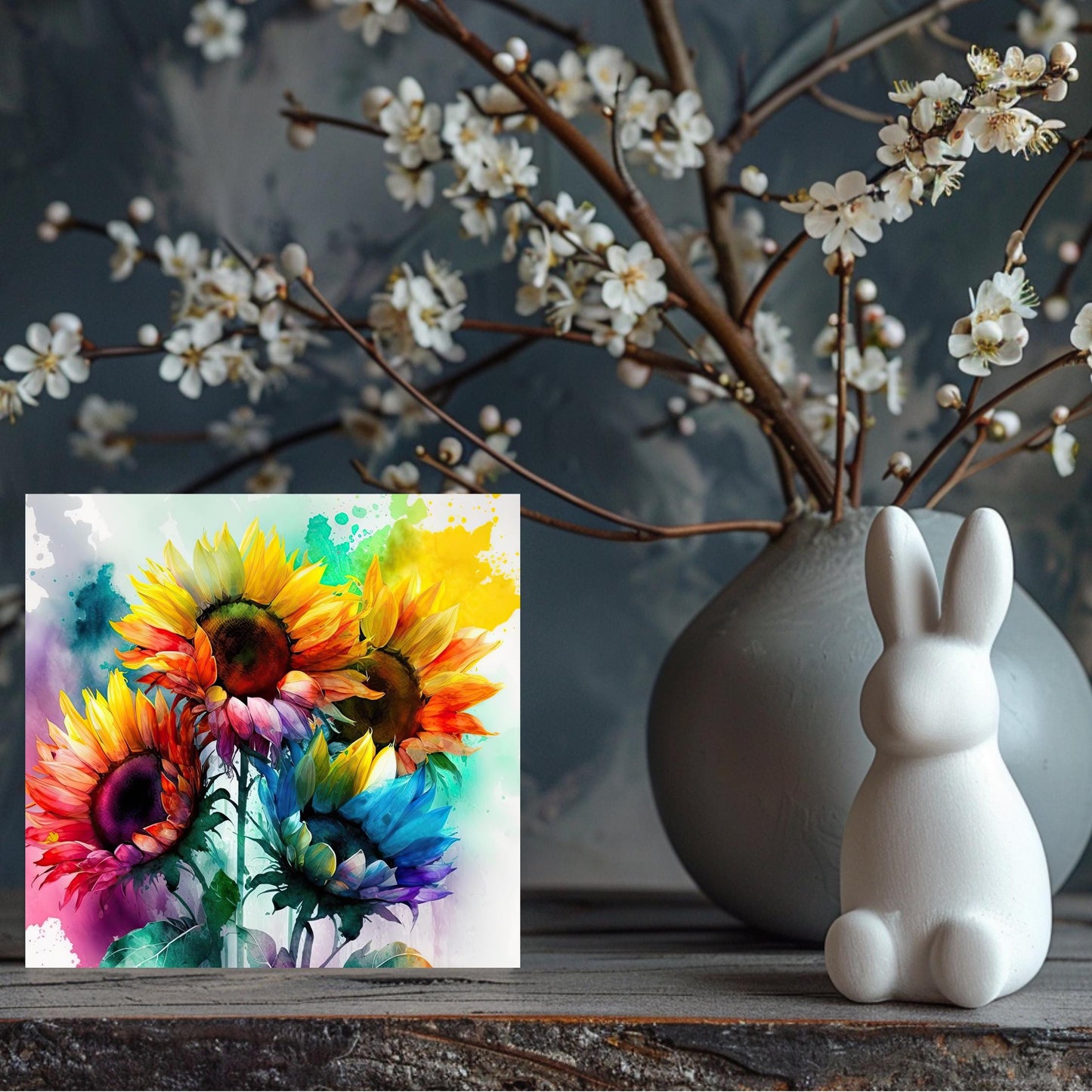 Watercolor Sunflower Ceramic Tile | Abstract Flowers Art | Boho Home Decor | Trendy Kitchen Art