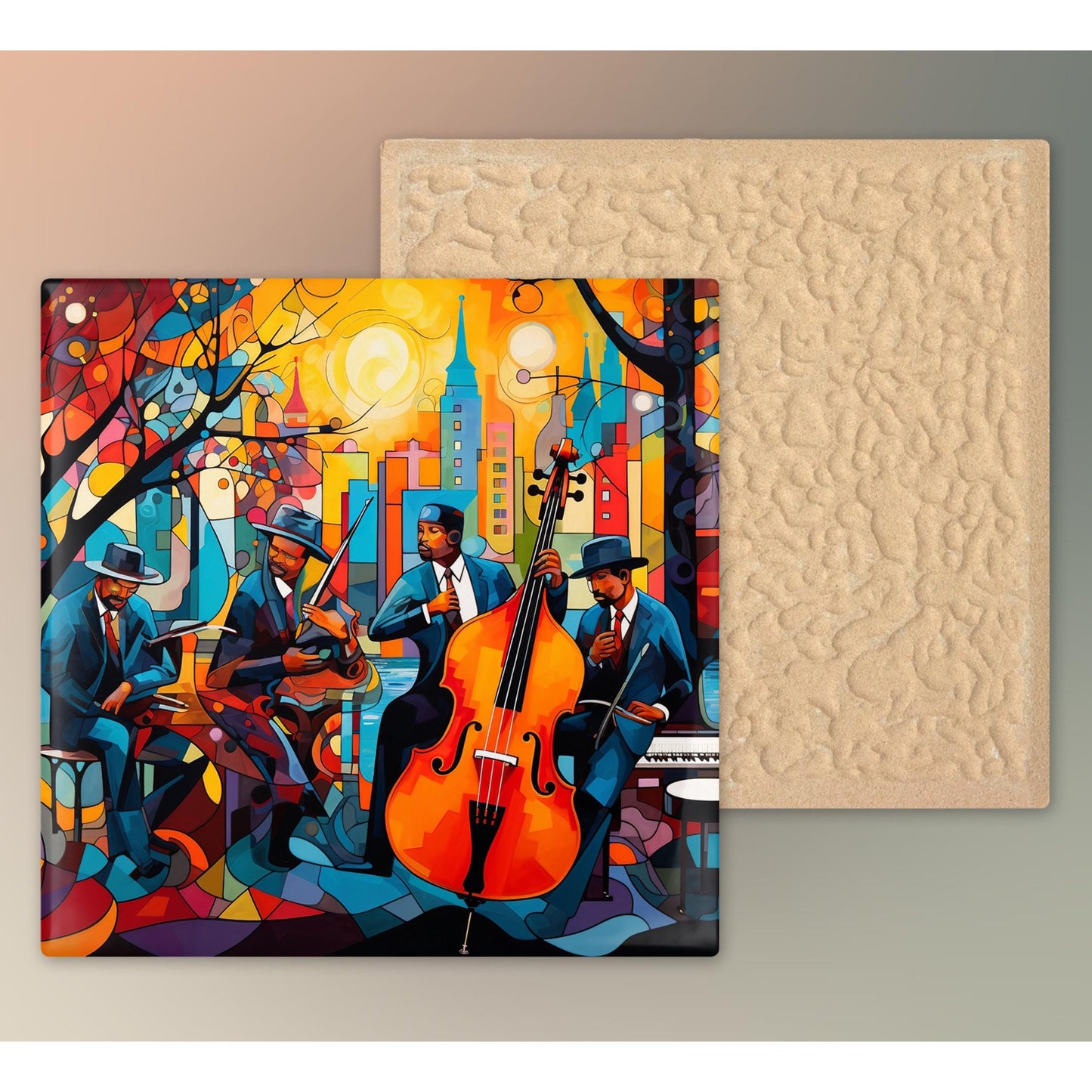 Abstract Jazz Band Ceramic Tile, Musician Prints, African Wall Art Prints, Abstract Modern Wall Art Prints, Jazz Prints, Abstract Jazz Band