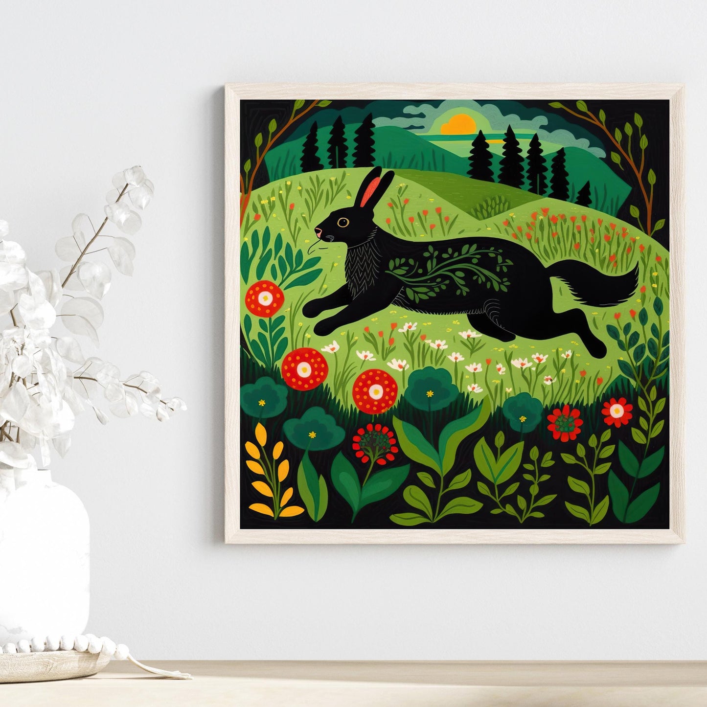 Rabbit Folk Art Ceramic Tile | Rabbit Art | Ceramic Wall Tile | Spring Decor | Bunny Art | Spring Home Decor