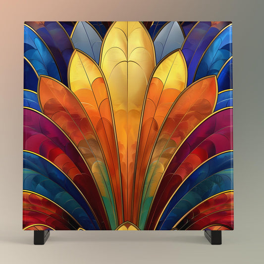 Art Nouveau Rainbow Ceramic Art Tile, Decorative Tile, Art Deco Style Home Decor, Vibrant Decorative Tile