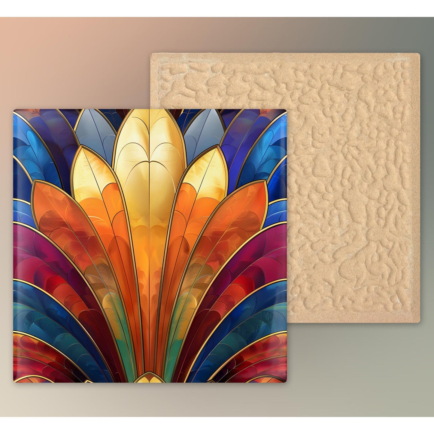 Art Nouveau Rainbow Ceramic Art Tile, Decorative Tile, Art Deco Style Home Decor, Vibrant Decorative Tile