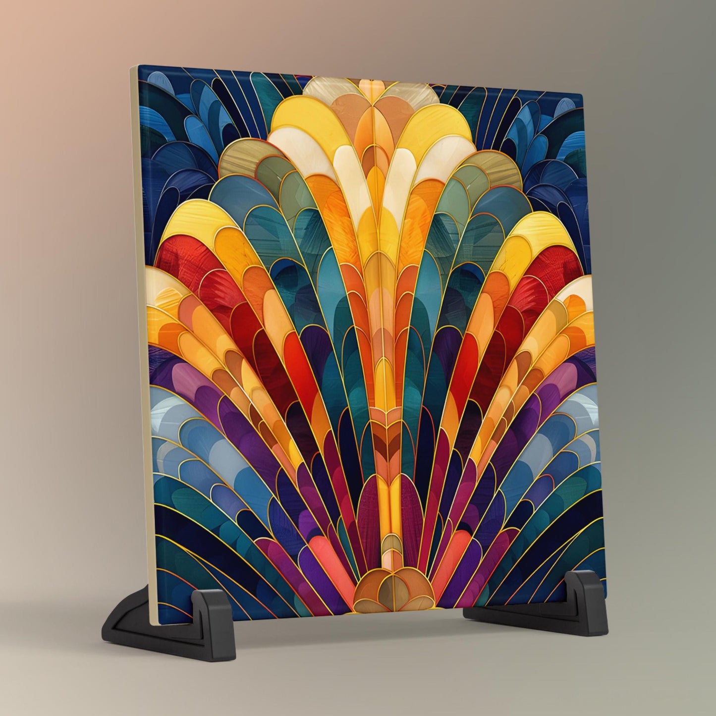 Art Nouveau Rainbow Ceramic Art Tile, Handcrafted Decorative Tile for Elegant Home Decor, Unique Gift for Art Lovers