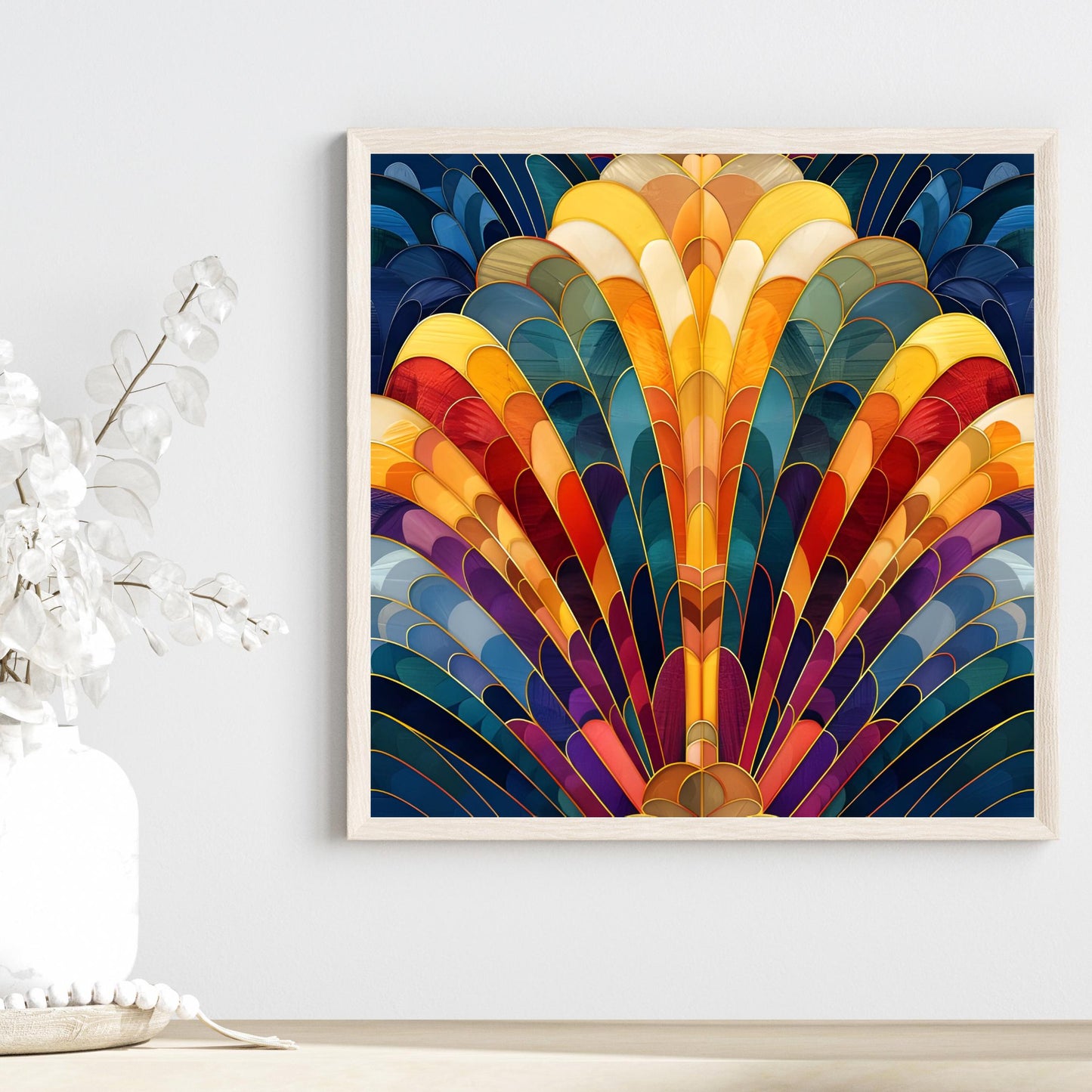 Art Nouveau Rainbow Ceramic Art Tile, Handcrafted Decorative Tile for Elegant Home Decor, Unique Gift for Art Lovers