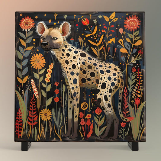 African Animals Ceramic Art Tile, Hyena Folk Art Design for Unique Boho Home Decor, Perfect Gift for Animal Lovers, African Art
