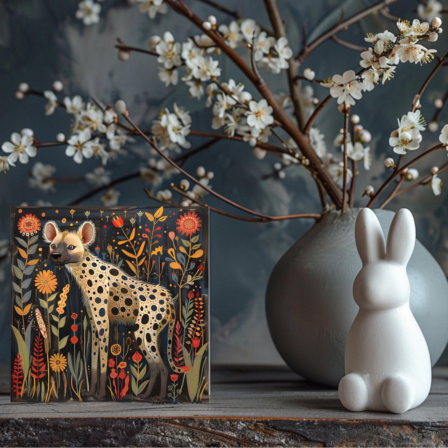 African Animals Ceramic Art Tile, Hyena Folk Art Design for Unique Boho Home Decor, Perfect Gift for Animal Lovers, African Art