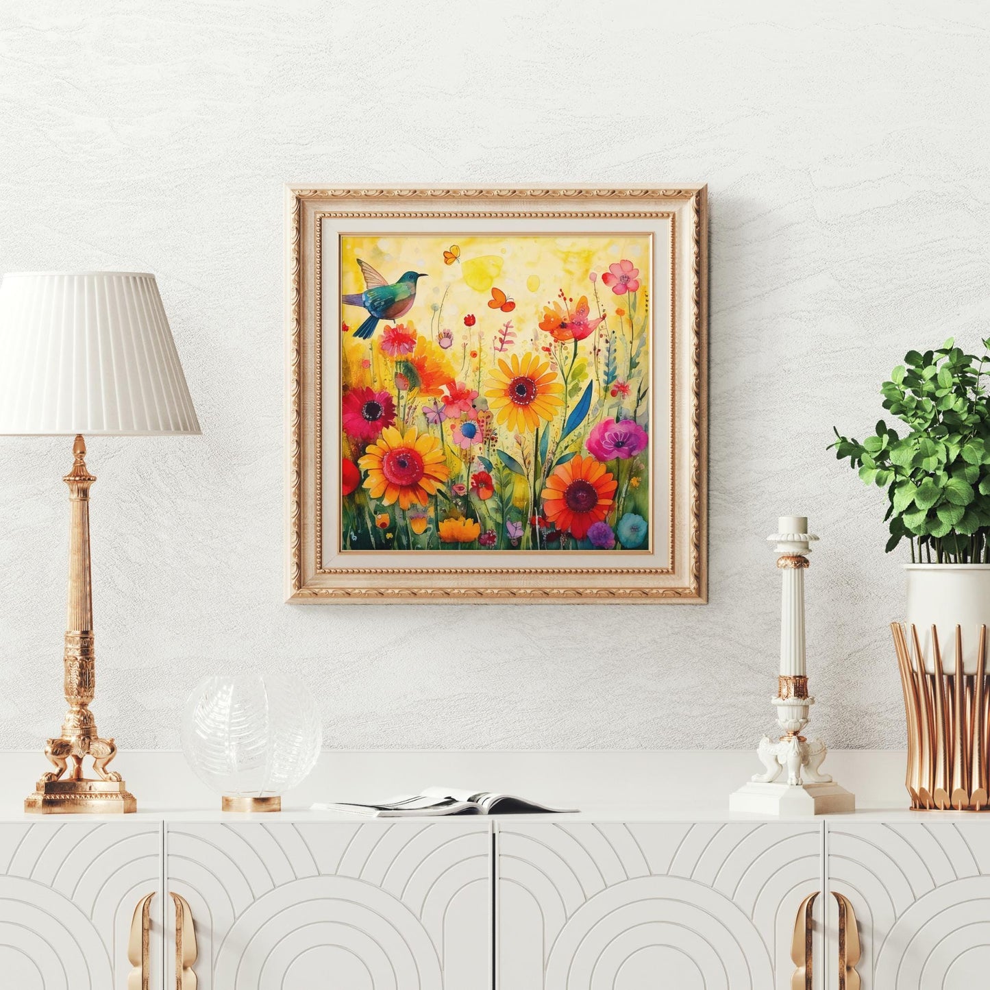Hummingbird and Wildflowers Ceramic Art Tile | Wall Decor | Spring Home Decor | Floral Art | Whimsical Flowers | Wall Tile | Gift for Mom
