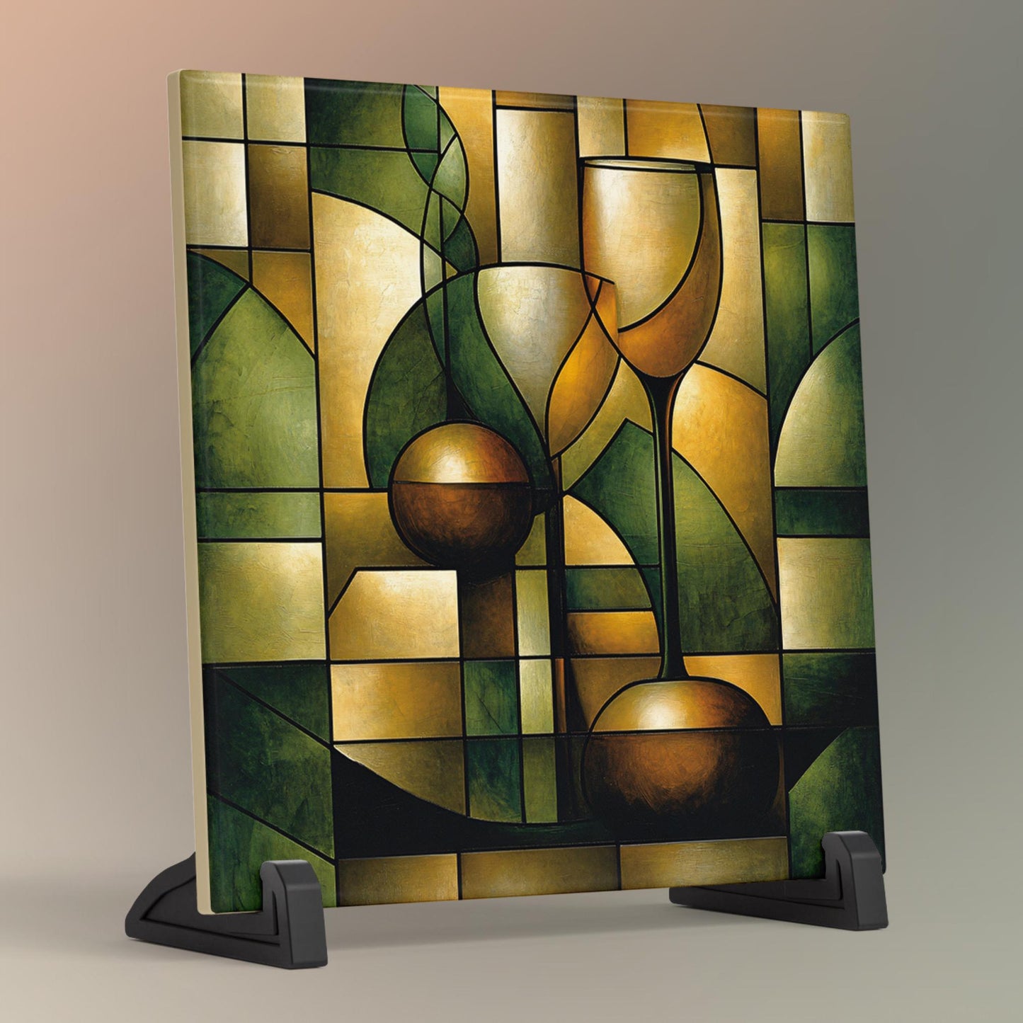 Abstract Wine Glass Ceramic Tile Art | Unique Decorative Tile for Home Bar | Stylish Housewarming Gift for Wine Lovers | Kitchen Decor