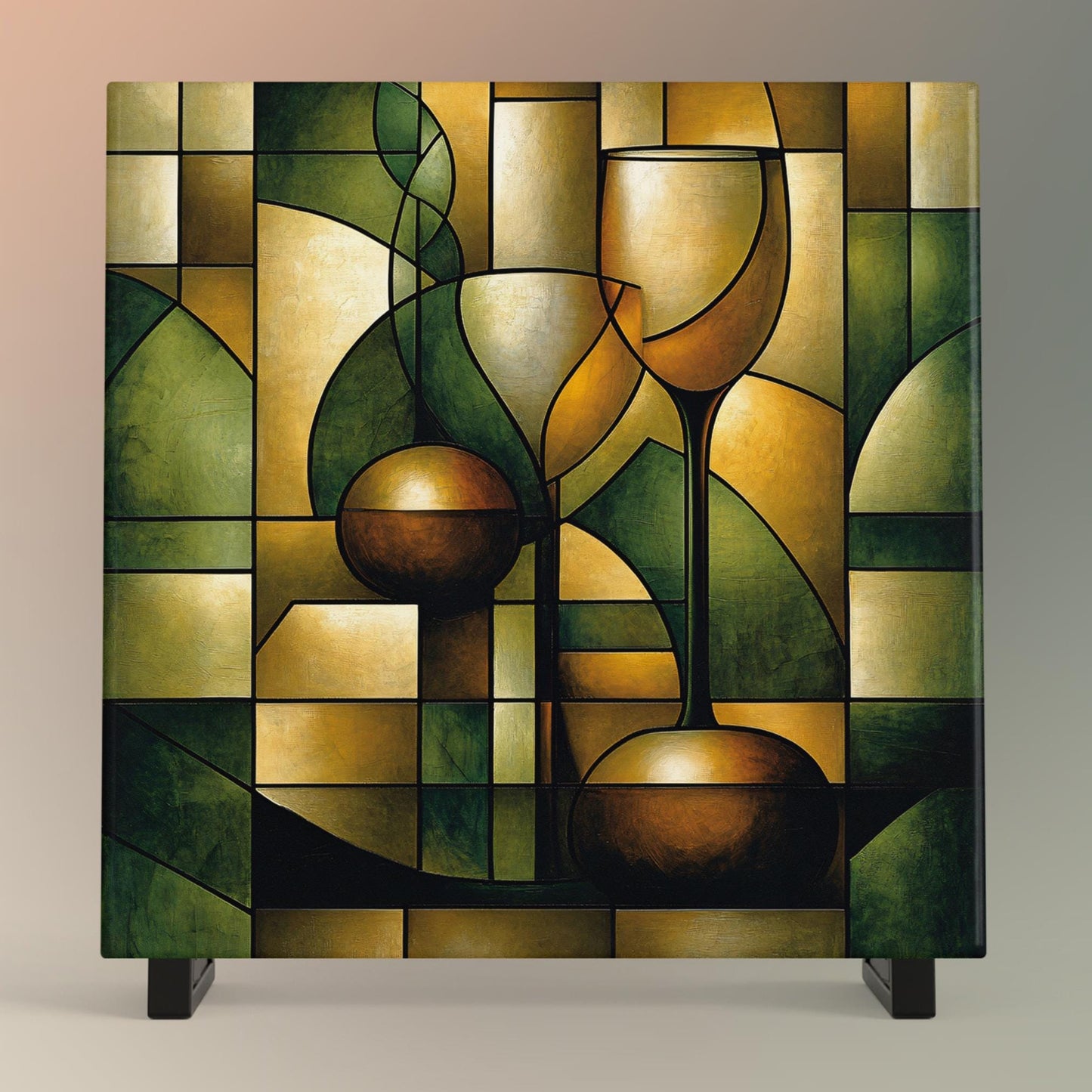 Abstract Wine Glass Ceramic Tile Art | Unique Decorative Tile for Home Bar | Stylish Housewarming Gift for Wine Lovers | Kitchen Decor