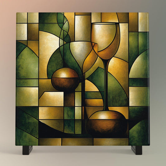 Abstract Wine Glass Ceramic Tile Art | Unique Decorative Tile for Home Bar | Stylish Housewarming Gift for Wine Lovers | Kitchen Decor