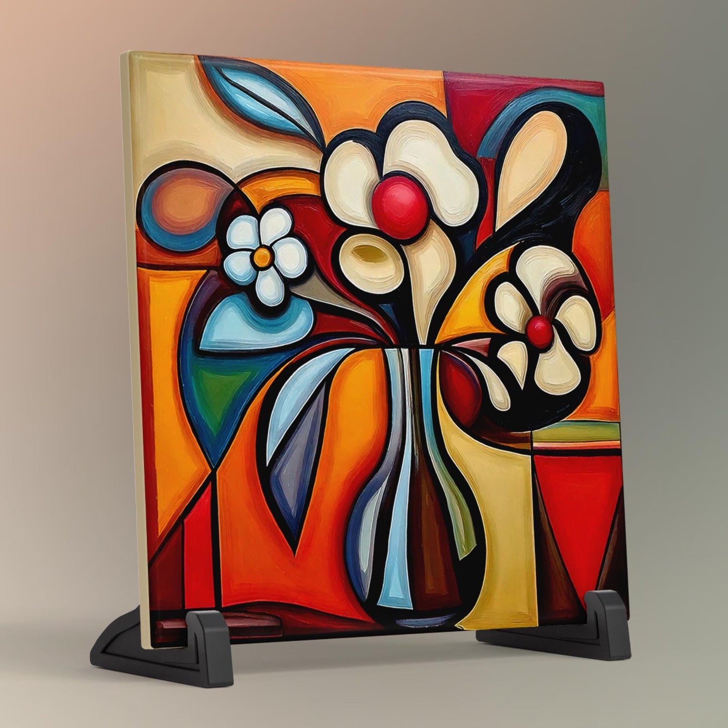 Ceramic Tile Art- Picasso Inspired Art -  Vibrant Abstract Wall Decor - Home Decor Accent Piece - Ideal Gift for Housewarming or Art Lover