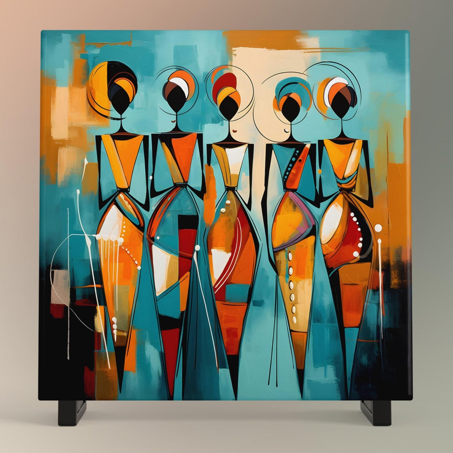 Abstract African Print  - Ceramic Art Tile - Stunning Minimalist African Print  - Decorative Wall Hanging - Black Art - Home Decor