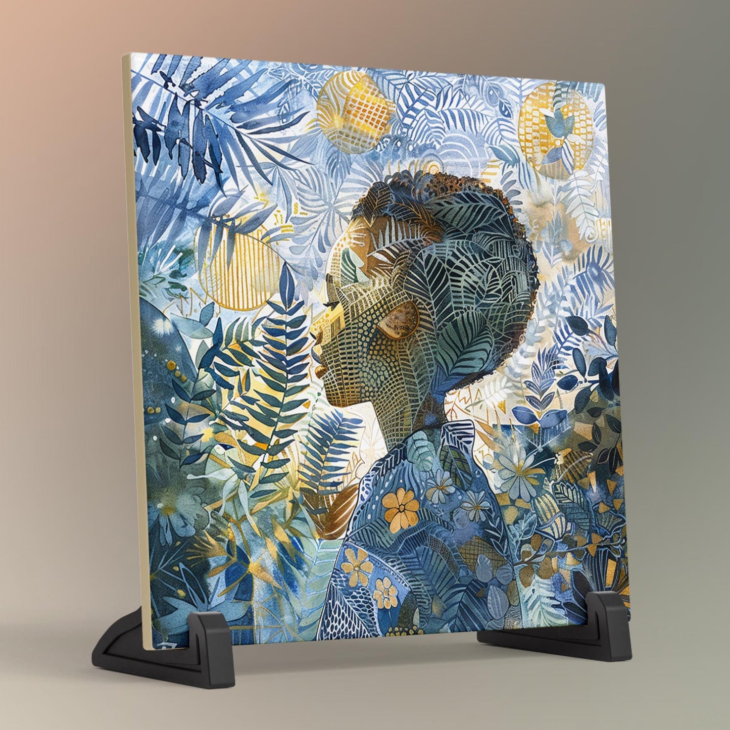 Black Woman in Africa Ceramic Tile, African Art, Trendy Wall Art, Black Girl Art, Wall Art, African American Woman Art, Flower Art