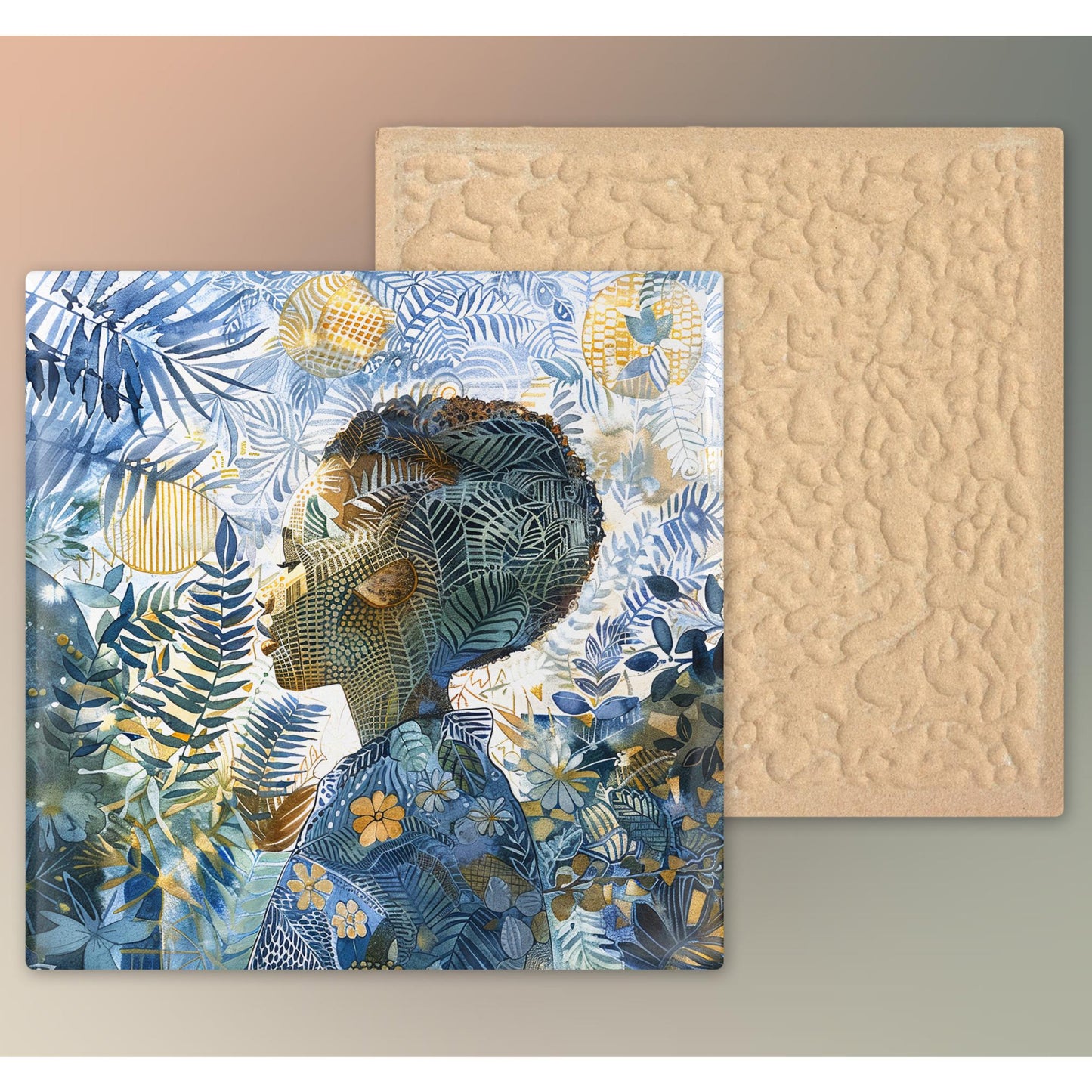 Black Woman in Africa Ceramic Tile, African Art, Trendy Wall Art, Black Girl Art, Wall Art, African American Woman Art, Flower Art