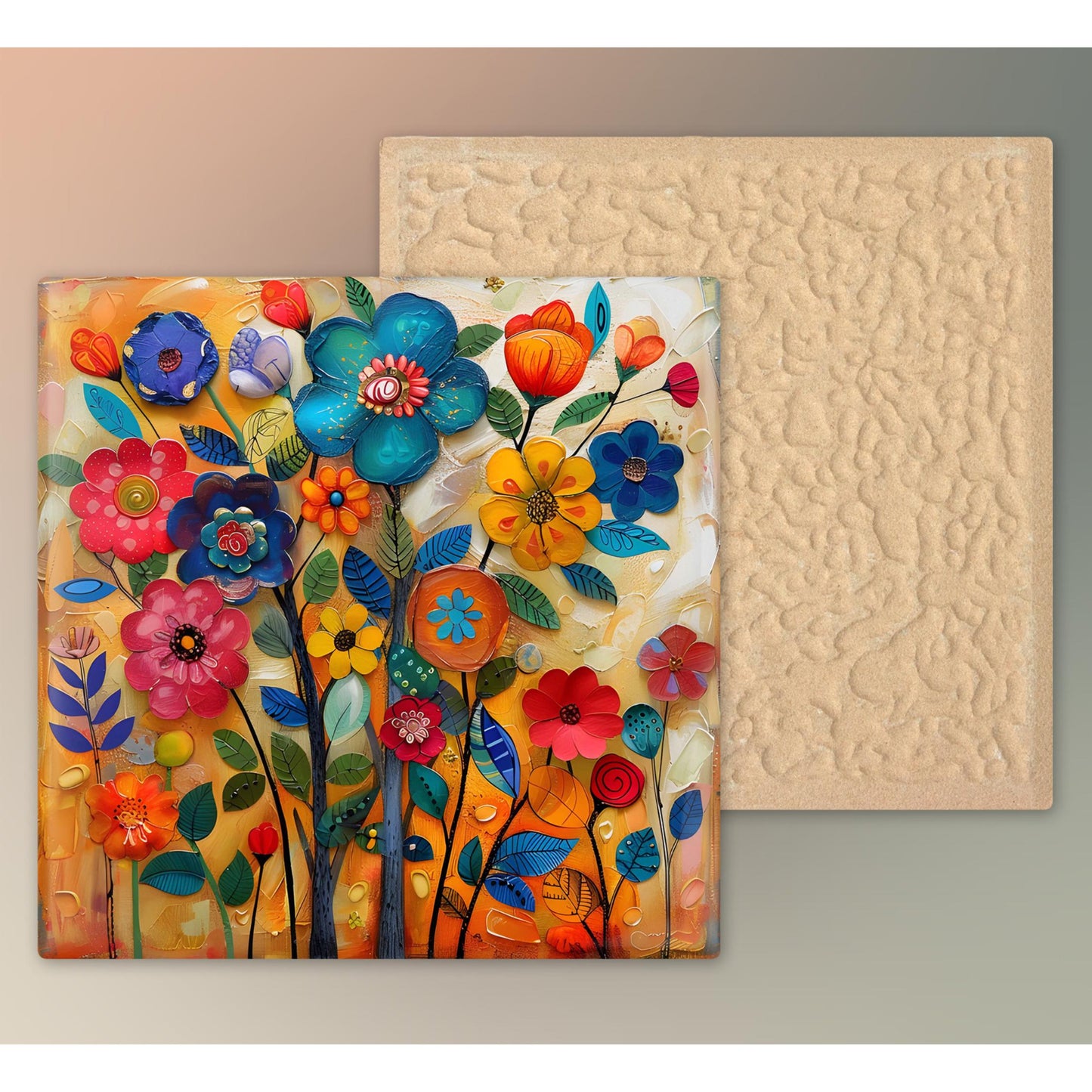 Whimsical Wildflower  Ceramic Art Tile | Folk Art Wall Decor | Spring Home Decor | Floral Art | Flowers | Wall Tile | Gift for Mom