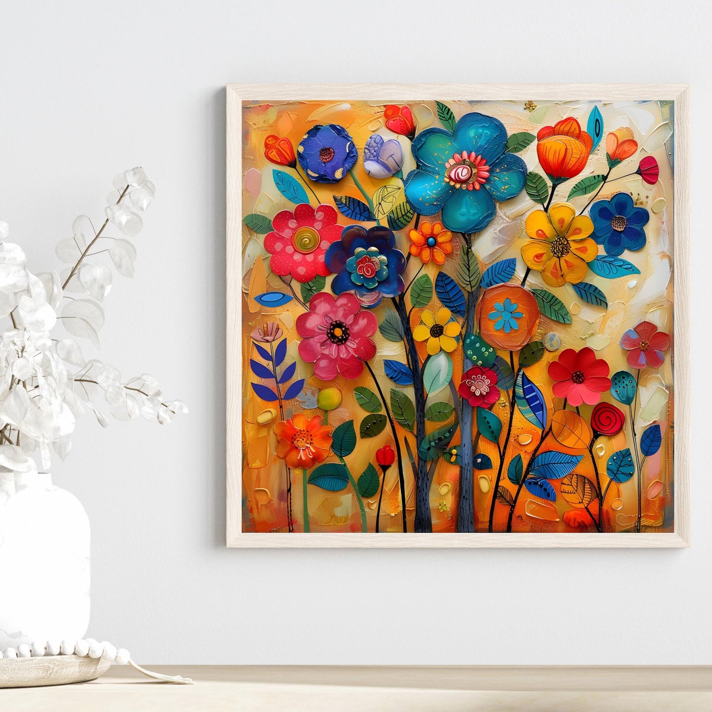 Whimsical Wildflower  Ceramic Art Tile | Folk Art Wall Decor | Spring Home Decor | Floral Art | Flowers | Wall Tile | Gift for Mom