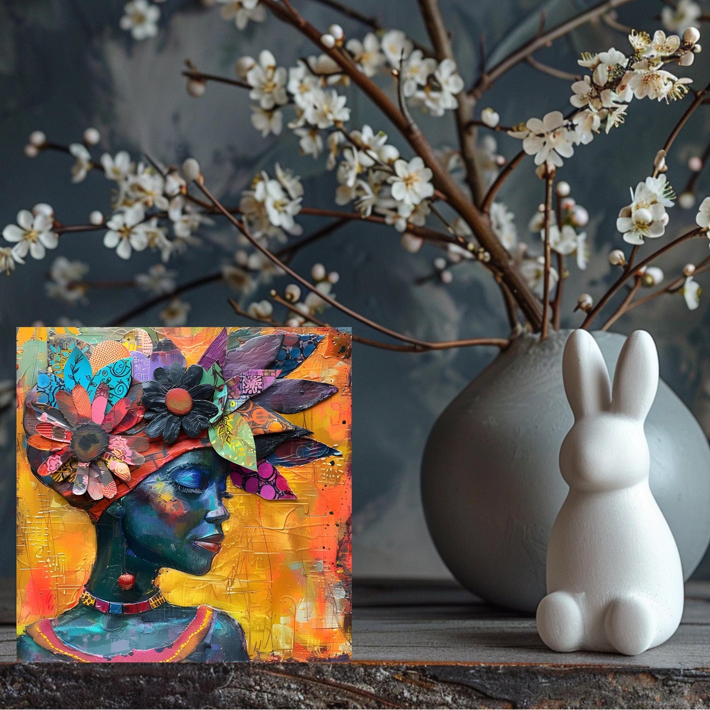 Black Woman Art Ceramic Tile, African Folk Art - Stunning Minimalist Black Artwork  - Decorative Wall Hanging - Black Girl Trendy Art