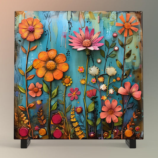 Abstract Wildflower Ceramic Tile | Wall Decor | Spring Home Decor | Floral Art | Whimsical Flowers | Wall Art Tile | Gift for Mom