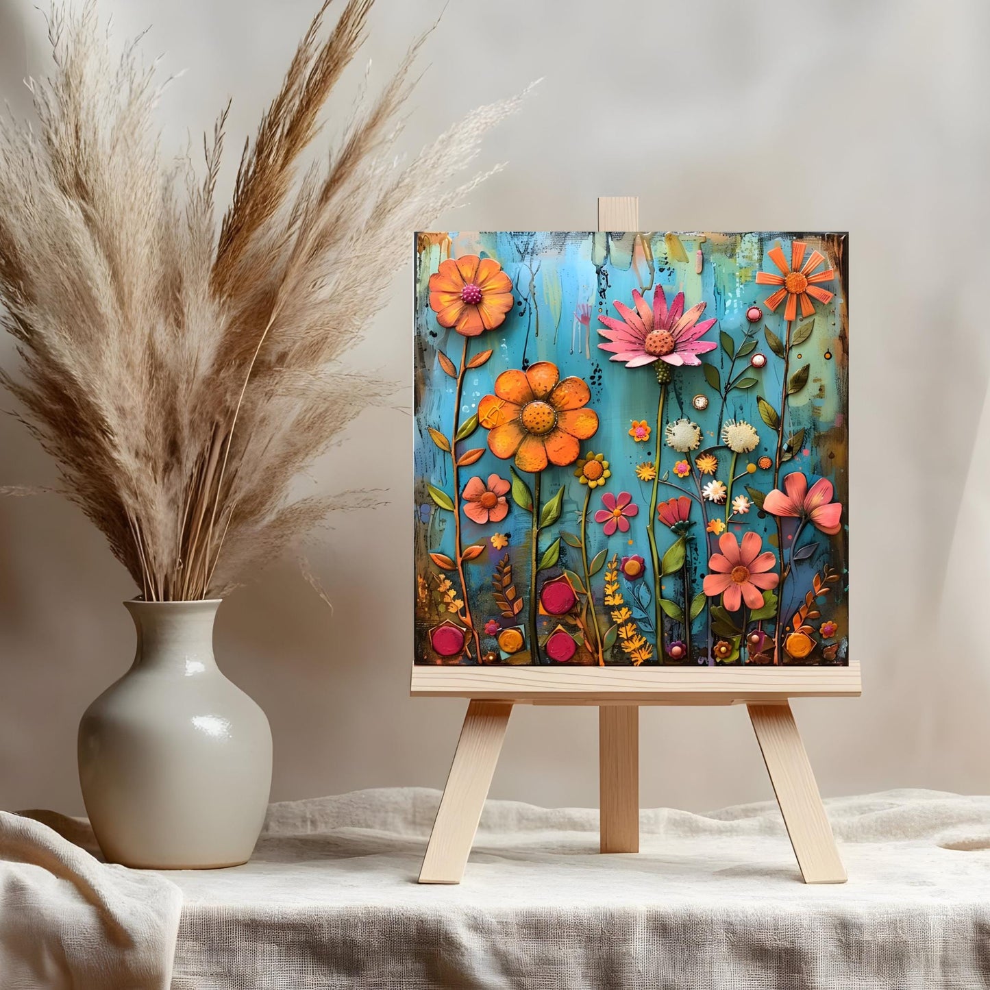 Abstract Wildflower Ceramic Tile | Wall Decor | Spring Home Decor | Floral Art | Whimsical Flowers | Wall Art Tile | Gift for Mom