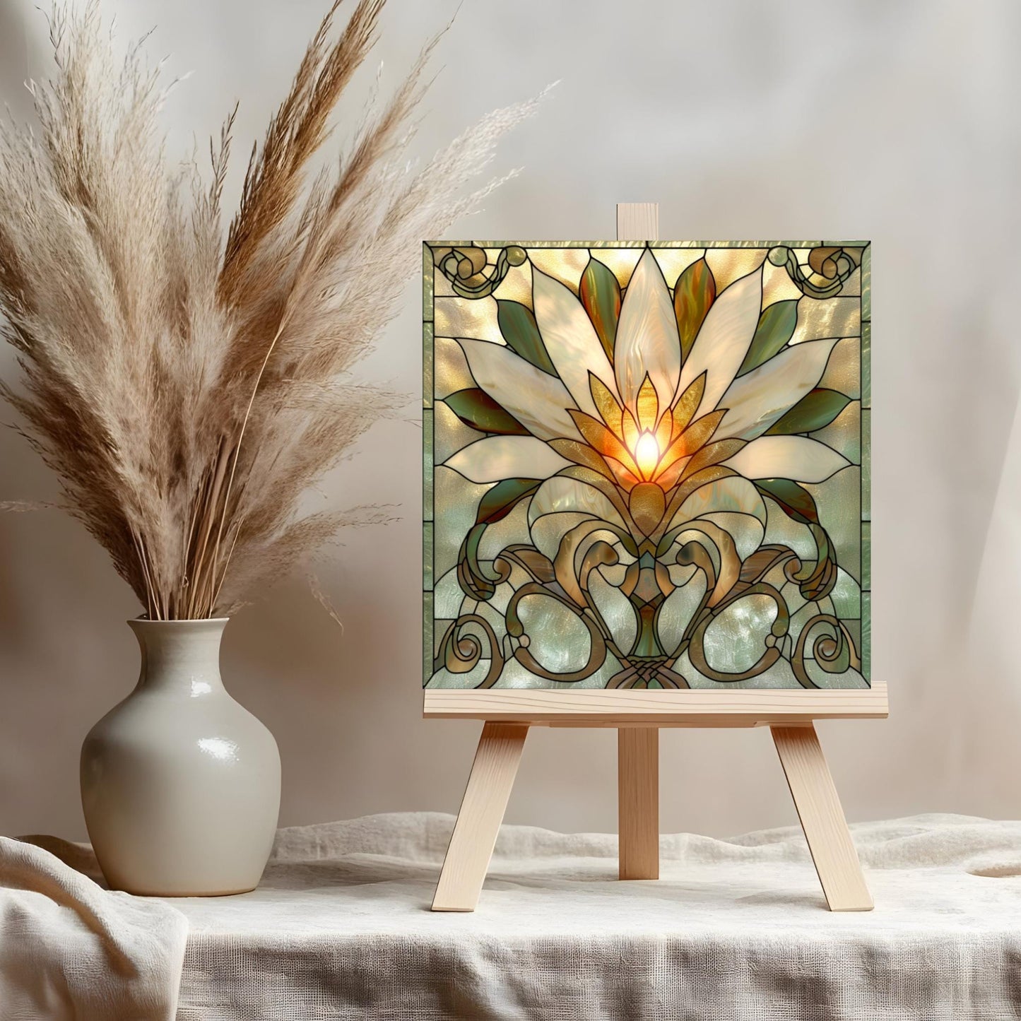 Lotus Flower Ceramic Tile Art - Stained Glass Look Elegant Flower Wall Decor for Yoga & Meditation, Spiritual Mindfulness Gift - Spa Gift