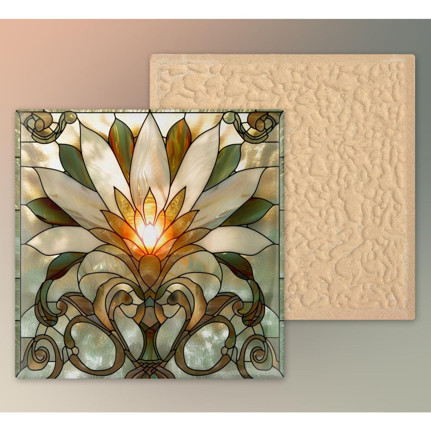Lotus Flower Ceramic Tile Art - Stained Glass Look Elegant Flower Wall Decor for Yoga & Meditation, Spiritual Mindfulness Gift - Spa Gift