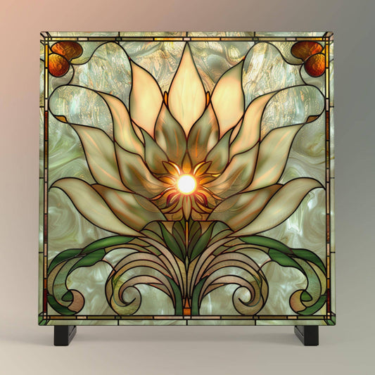 Elegant Lotus Flower Ceramic Tile Art | Stained Glass Look Flower Wall Decor | Yoga and Meditation | Spiritual Mindfulness Gift | Spa Gift