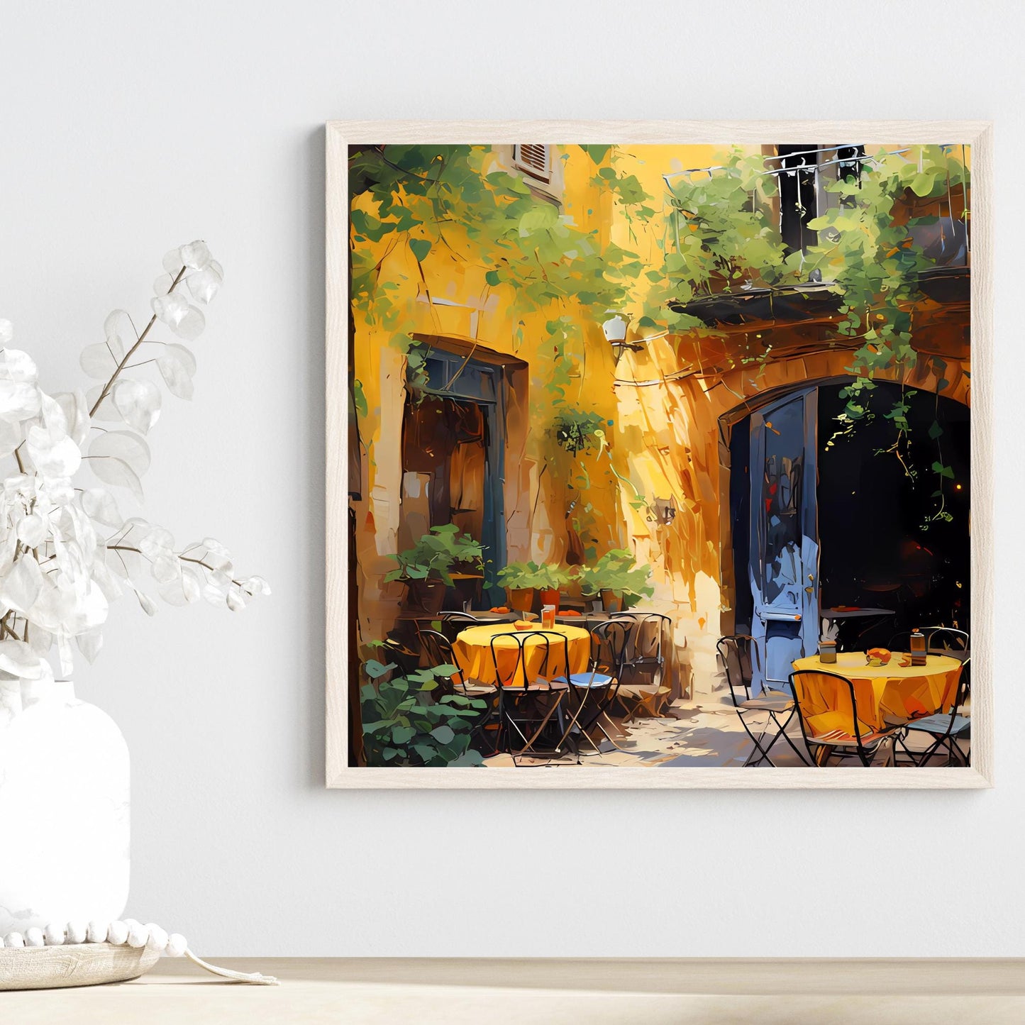 Rustic Cafe Ceramic Tile, Beautiful Quaint Mediterranean Art for Home Decoration, Unique Gift for Housewarming