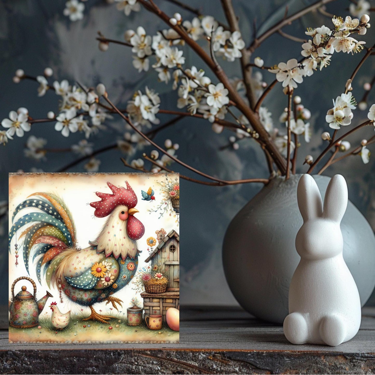 Folk Art Rooster Ceramic Tile | Whimsical Kitchen Decor | Farmhouse Style | Country Chic Rooster Art