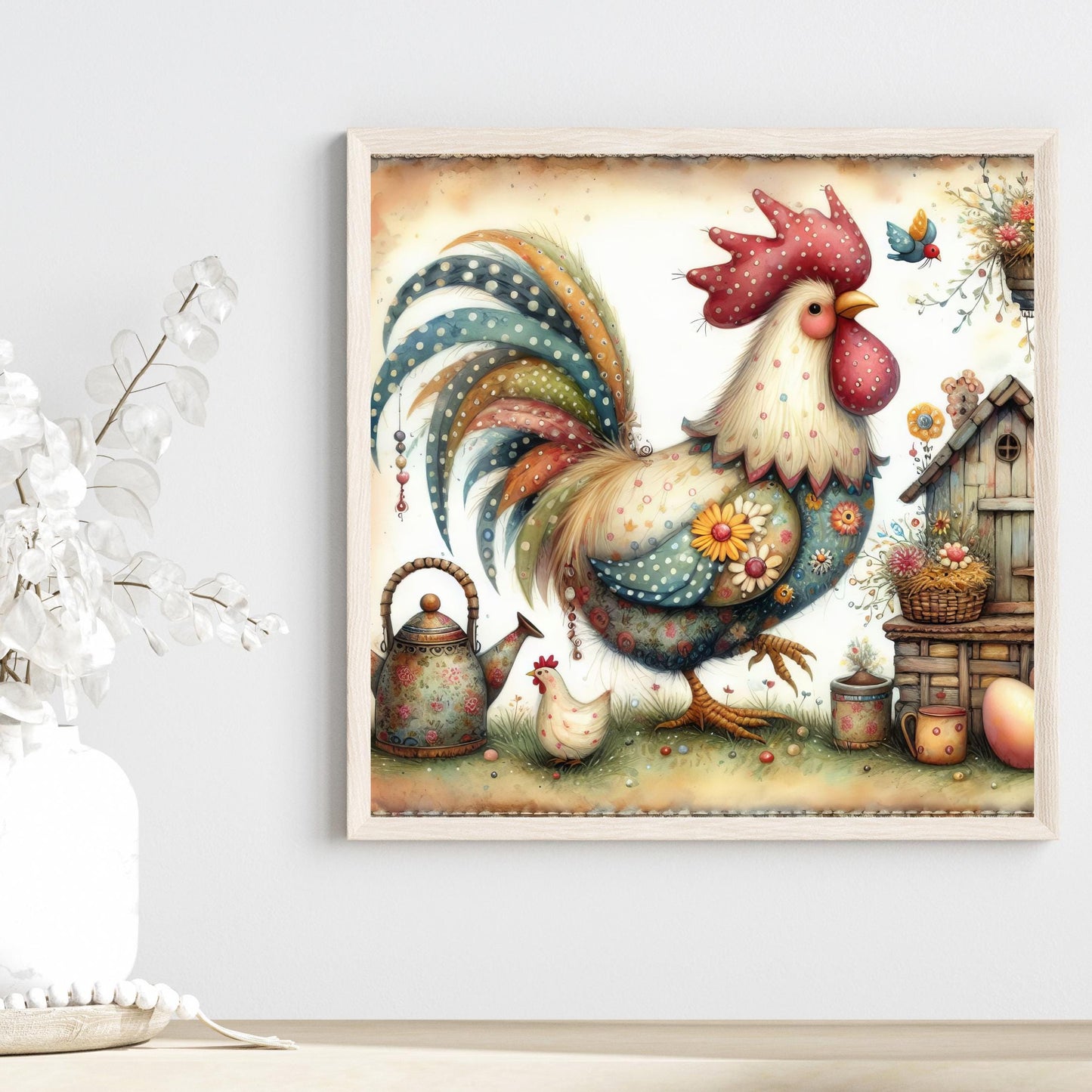 Folk Art Rooster Ceramic Tile | Whimsical Kitchen Decor | Farmhouse Style | Country Chic Rooster Art