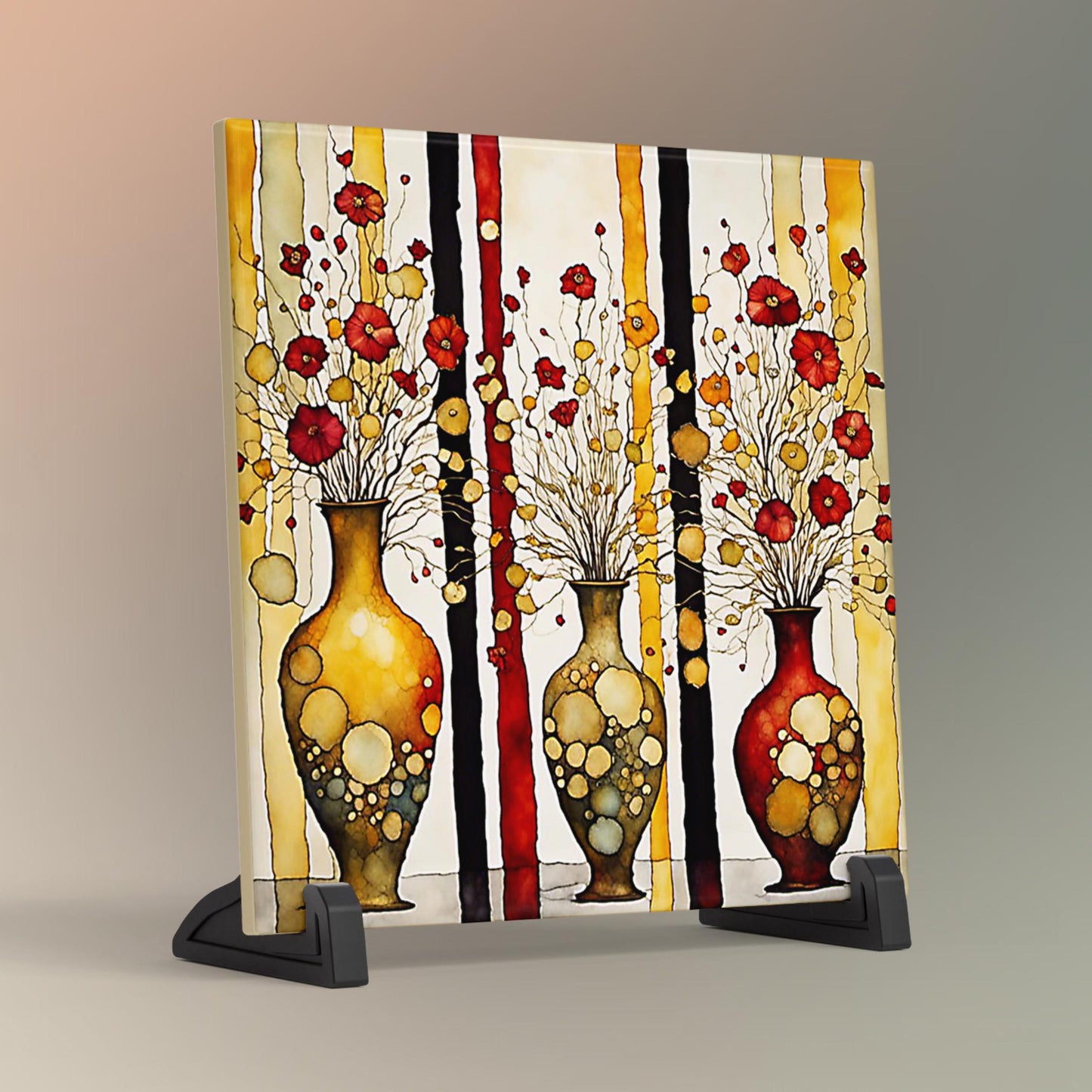 Ceramic Art Tile - Klimt Inspired Art -  Vibrant Abstract Wall Decor, Home Decor Accent Piece - Ideal Gift for Housewarming or Art Lover