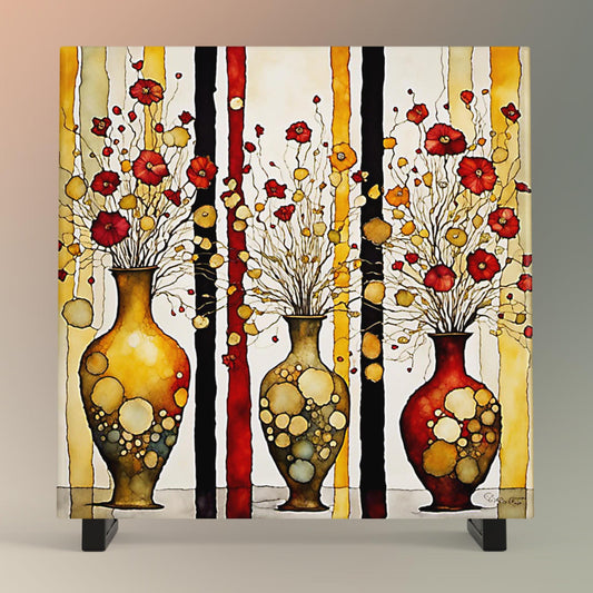 Ceramic Art Tile - Klimt Inspired Art -  Vibrant Abstract Wall Decor, Home Decor Accent Piece - Ideal Gift for Housewarming or Art Lover
