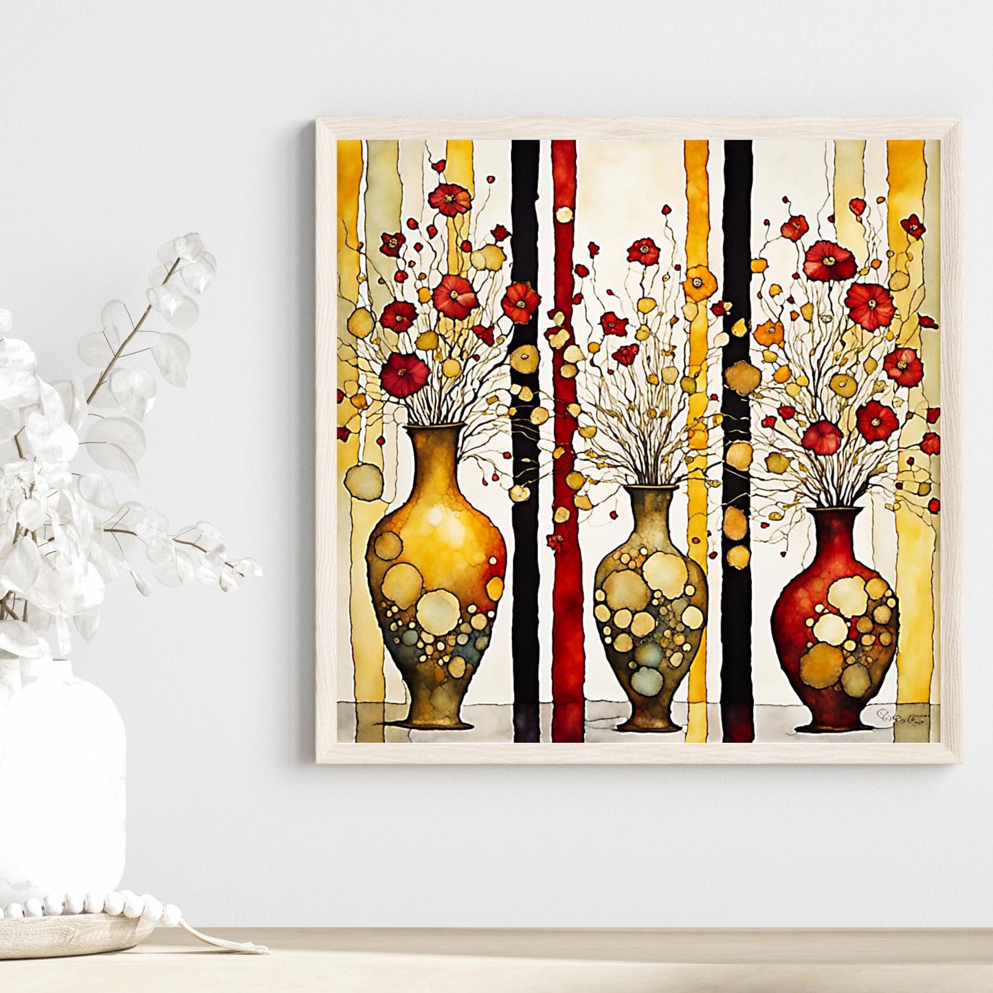 Ceramic Art Tile - Klimt Inspired Art -  Vibrant Abstract Wall Decor, Home Decor Accent Piece - Ideal Gift for Housewarming or Art Lover