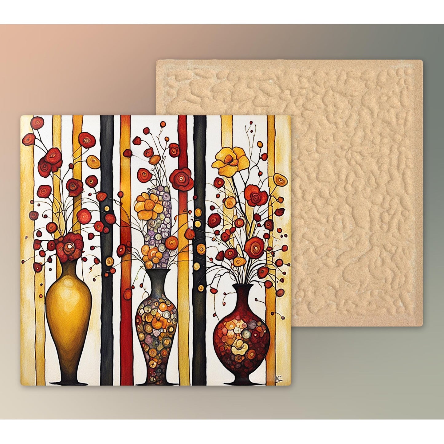 Klimt Inspired Ceramic Art Tile - Flower Art - Vibrant Floral Wall Decor, Home Decor Accent Piece - Ideal Gift for Housewarming or Art Lover