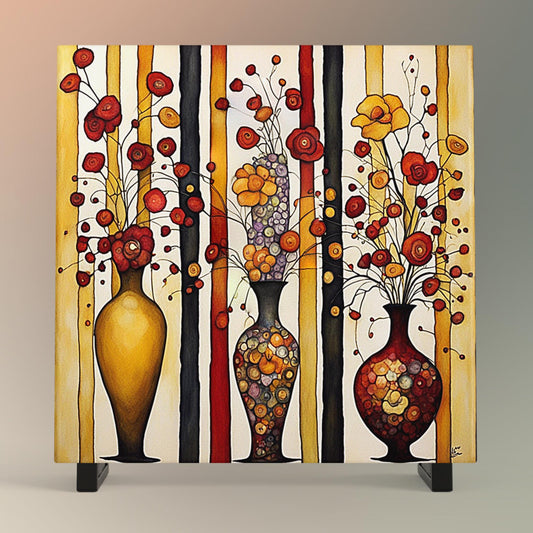 Klimt Inspired Ceramic Art Tile - Flower Art - Vibrant Floral Wall Decor, Home Decor Accent Piece - Ideal Gift for Housewarming or Art Lover