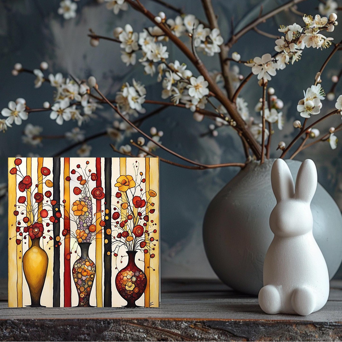 Klimt Inspired Ceramic Art Tile - Flower Art - Vibrant Floral Wall Decor, Home Decor Accent Piece - Ideal Gift for Housewarming or Art Lover