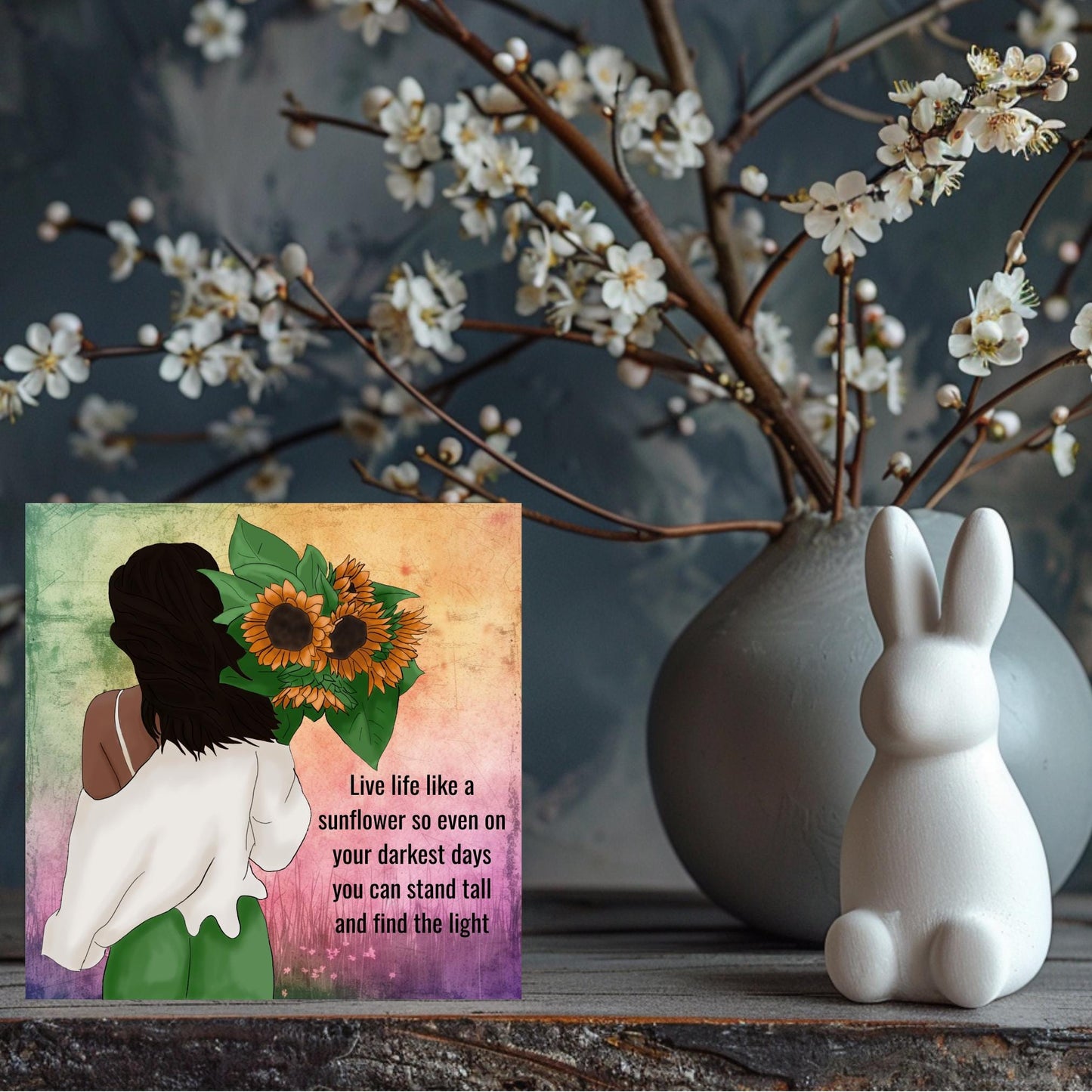 Black Woman Art Sunflower Ceramic Tile - Quote Art - Black Wall Art -Boho Floral Print - African American Woman - Live Like a Sunflower