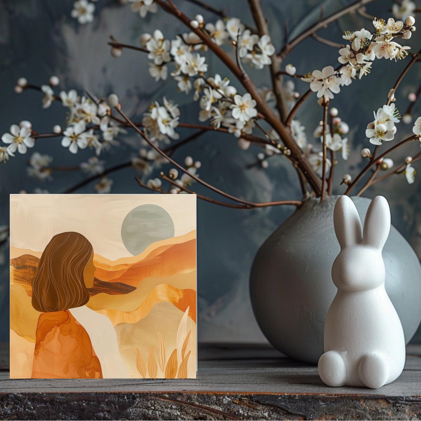 Boho Desert Art Ceramic Tile, Minimalist Mountain View Ceramic Wall Decor for Unique Home Accent, Boho Woman Art, Nature Inspired Gift