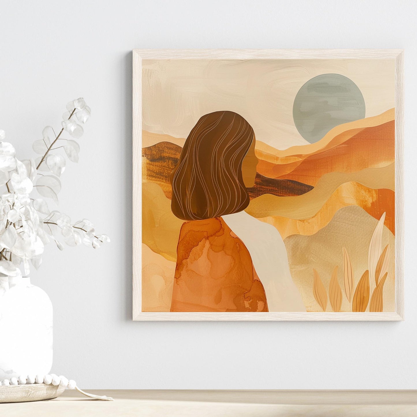 Boho Desert Art Ceramic Tile, Minimalist Mountain View Ceramic Wall Decor for Unique Home Accent, Boho Woman Art, Nature Inspired Gift