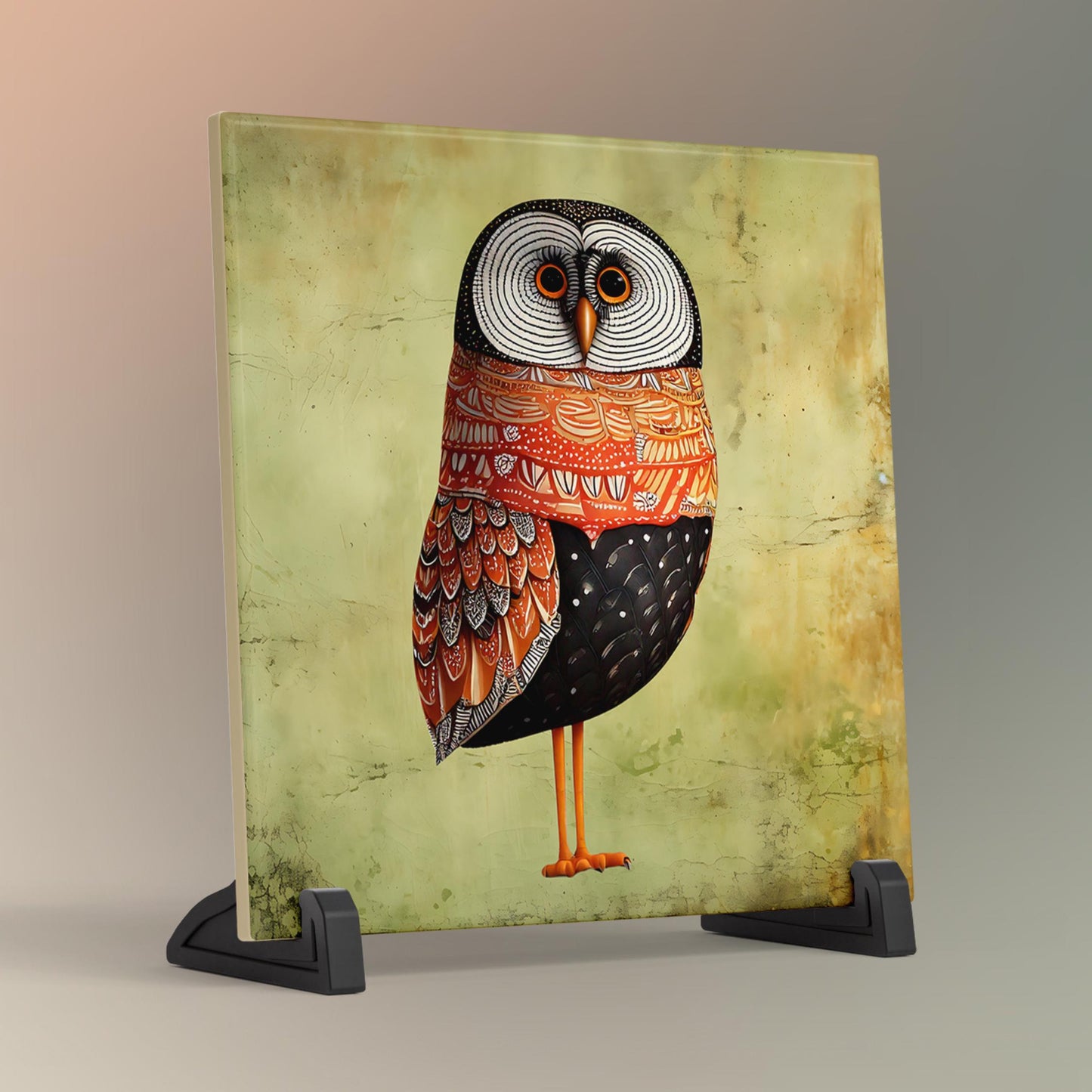Owl Art Ceramic Tile | Bird Art | Boho Artwork | Nature Inspired Wall Hanging | Whimsical Home Decor | Gift For Her | Forest Animals Gift