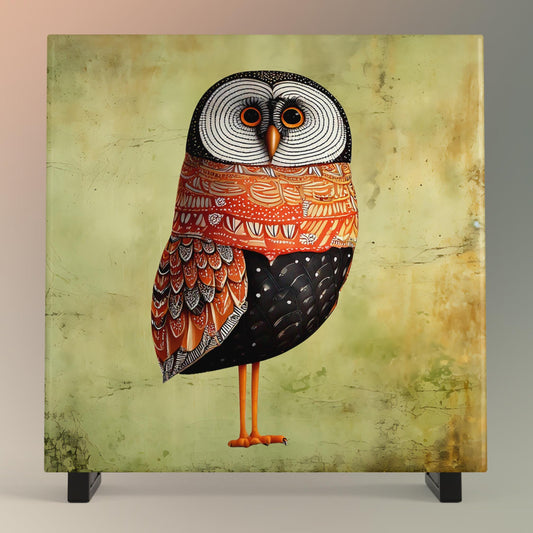 Owl Art Ceramic Tile | Bird Art | Boho Artwork | Nature Inspired Wall Hanging | Whimsical Home Decor | Gift For Her | Forest Animals Gift