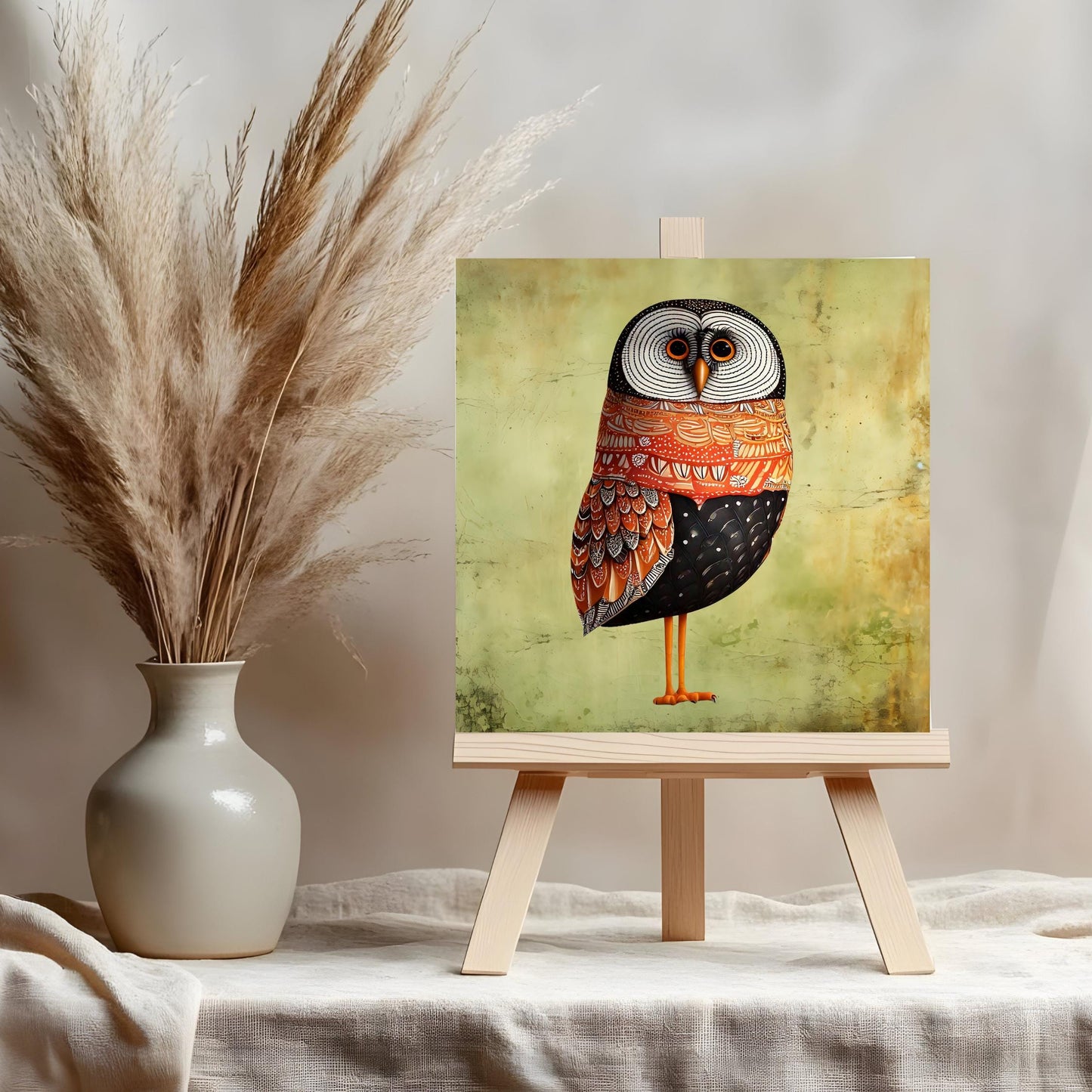 Owl Art Ceramic Tile | Bird Art | Boho Artwork | Nature Inspired Wall Hanging | Whimsical Home Decor | Gift For Her | Forest Animals Gift