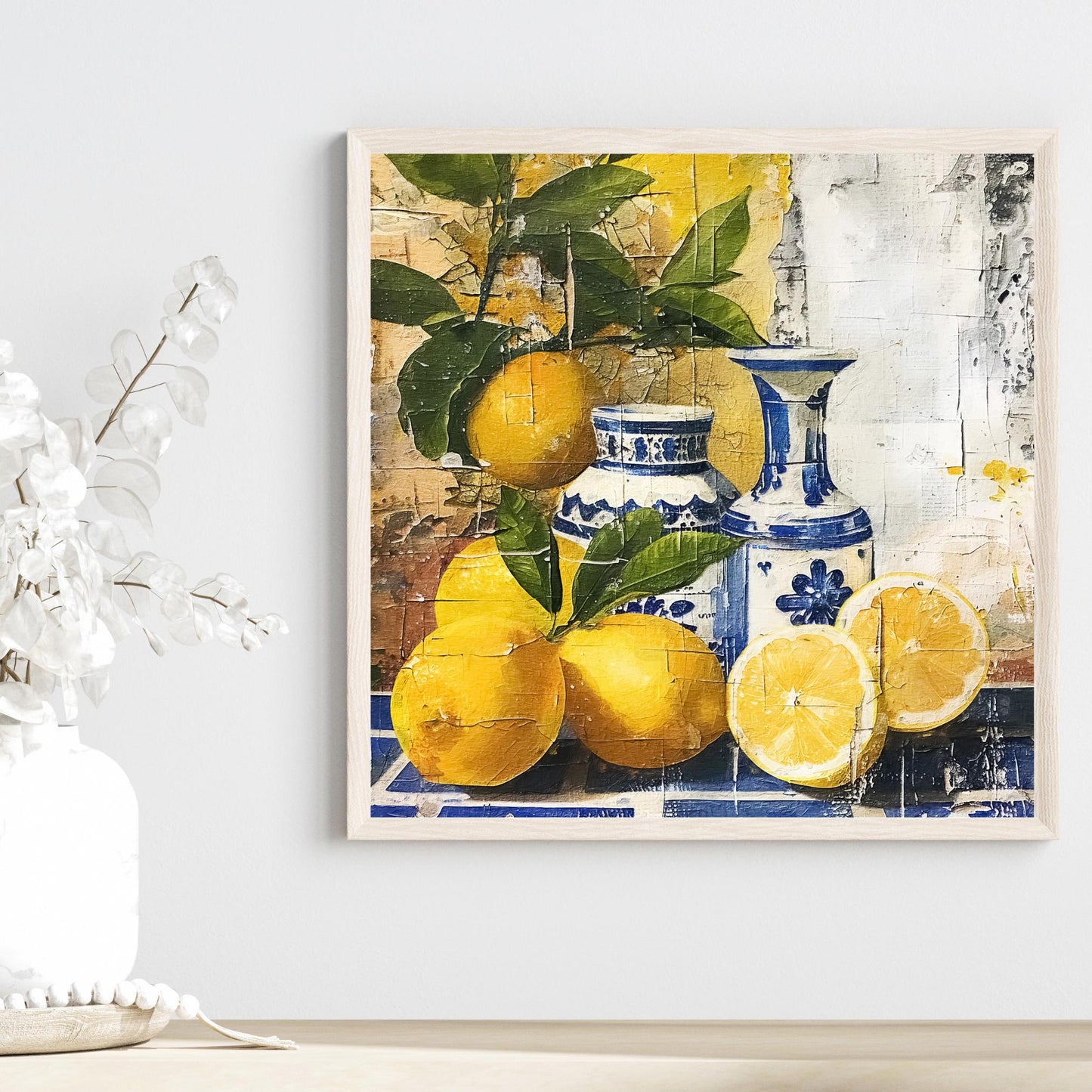 Mediterranean Lemons Ceramic Tile Art, Lemon Art,  Blue Portuguese Decorative Tile, Ideal Kitchen Decor