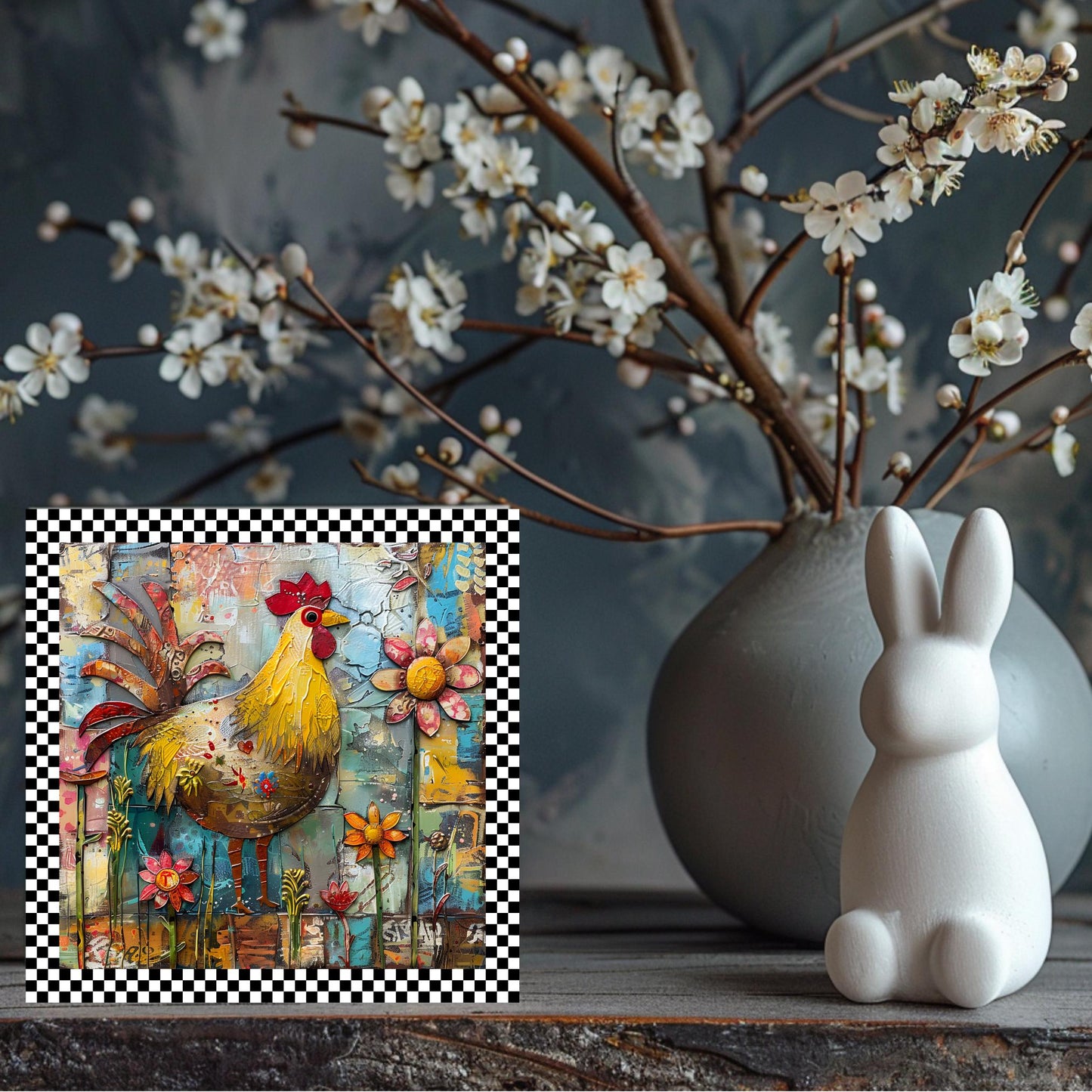 Rooster Folk Art Ceramic Tile | Whimsical Kitchen Decor for Farmhouse Style | Shabby Chic Home Decor