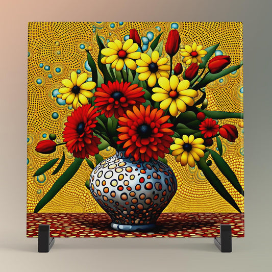 Floral Decor Ceramic Tile Flower Art - Colorful Abstract Wall Hanging -  Art Print Ready to Display or Hang - Perfect Home Accent