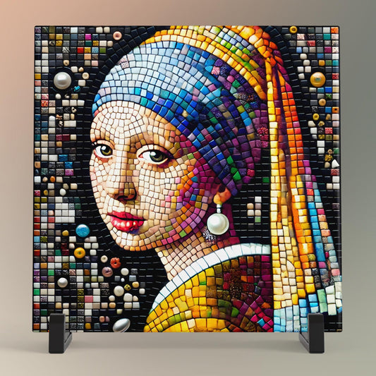 Girl with a Pearl Earring by Vermeer Tile Art, Elegant Mosaic Effect Ceramic Wall Decor, Timeless Gift for Art Lovers & Collectors