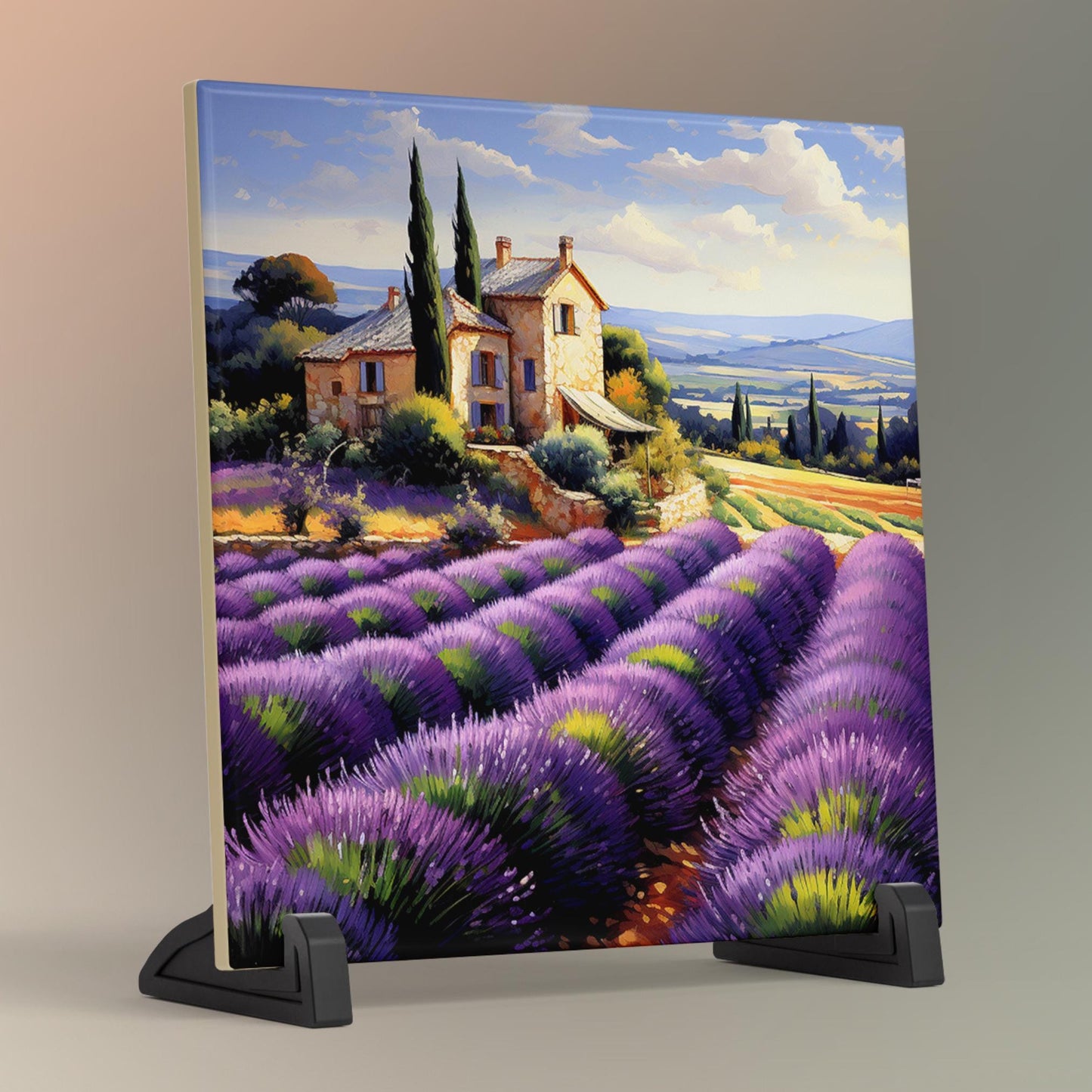 French Lavender Field Ceramic Tile, Mediterranean Wall Art Decor, Charming Home Accent, Nature Art, Rustic Artwork, Shabby Chic