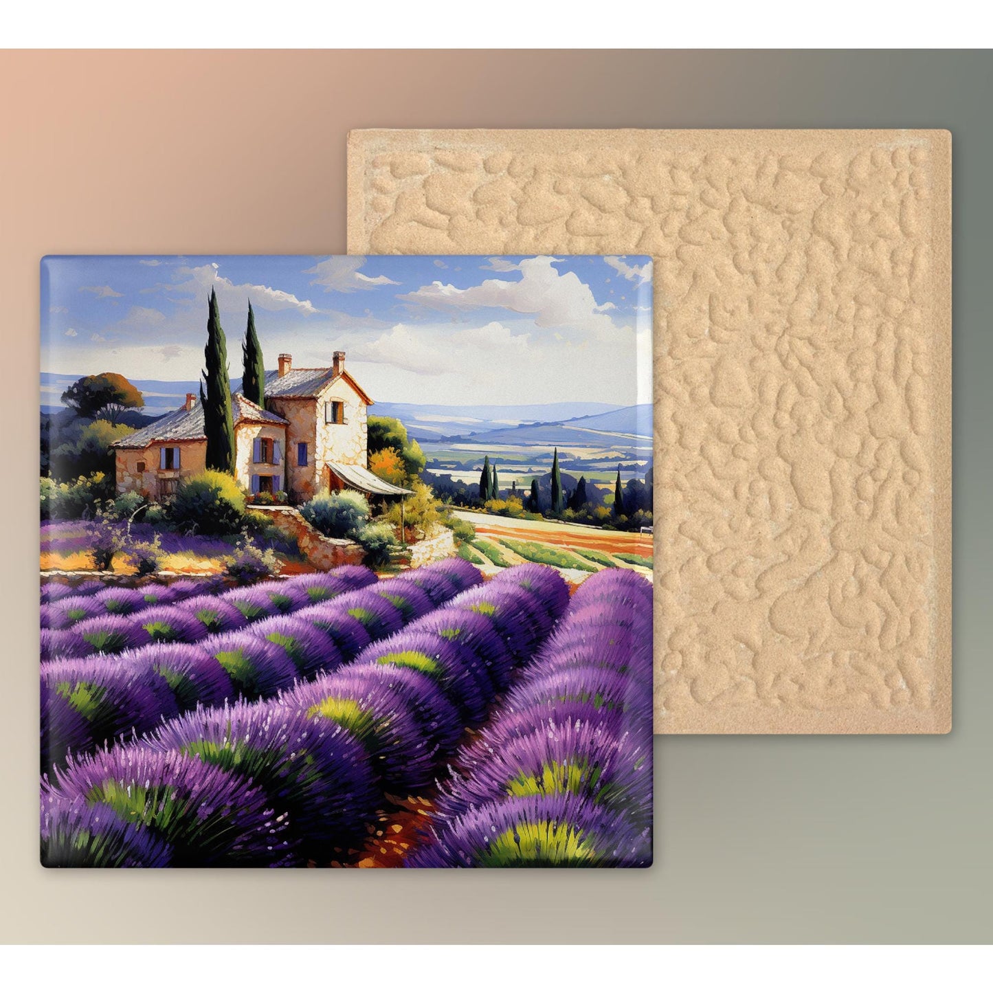 French Lavender Field Ceramic Tile, Mediterranean Wall Art Decor, Charming Home Accent, Nature Art, Rustic Artwork, Shabby Chic